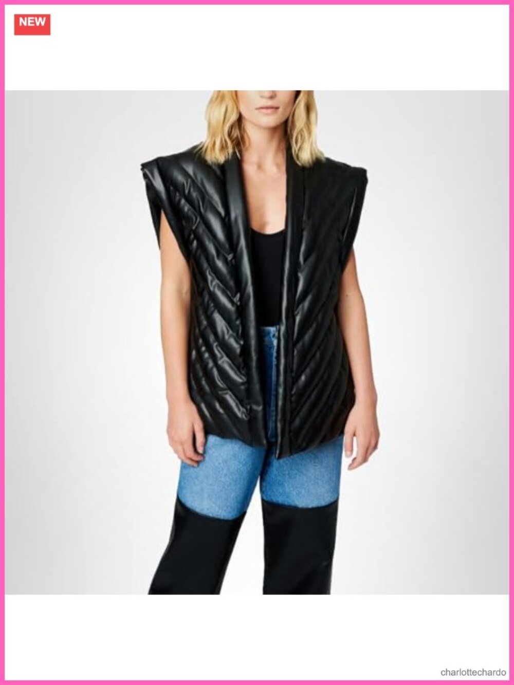 Womens Vegan Leather Quilted Vest Sleeveless Round Collar Luxury